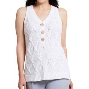 Tribal Cream Cable Knit Sweater Vest / Tank MEDIUM Minimalist Academia Preppy